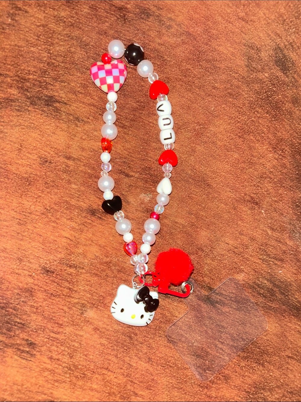 Cell phone charm & White Beaded Charm Bracelet with Hello Kitty Pendant